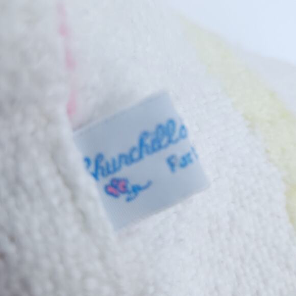 Churchill Weavers Baby Blanket Handloom Berea KY White Pink Yellow Stripes Soft - Picture 2 of 3